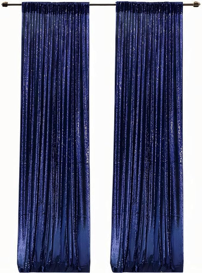 Navy Blue Sequin Backdrop Curtains 2FTx8FT 2 Panels Sparkly Background Drapes by HMQIANG