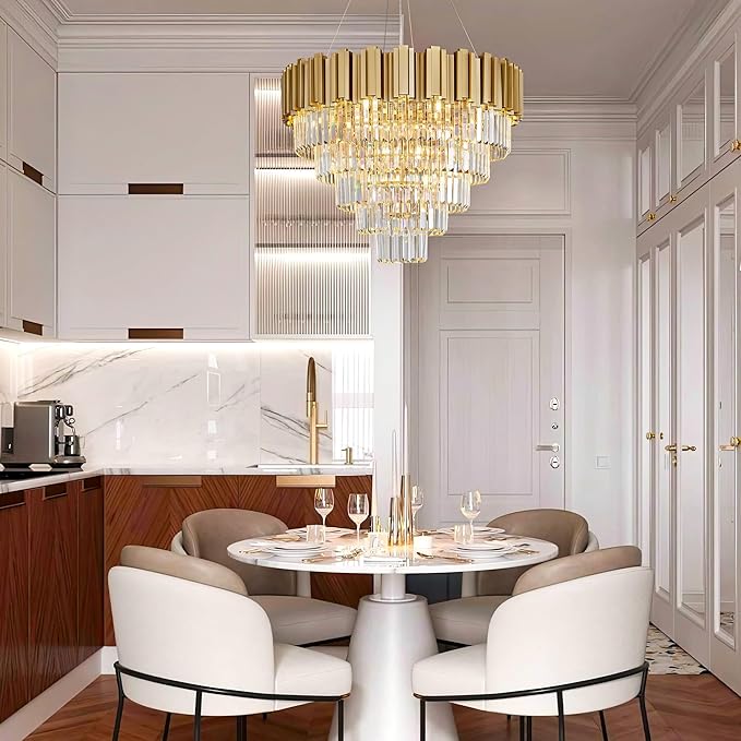 Modern Crystal Chandelier, 27.5" Gold Chandelier by BEIRIOLIGHTING
