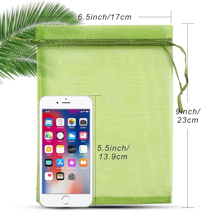 ANZNKU 100 Pack Green Organza Bags 6x9 inches Mesh Bags Drawstring, Sheer - Image 2
