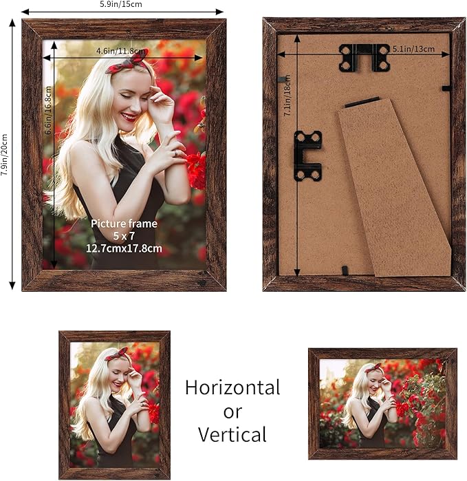 PETAFLOP Wooden Bulk 5x7 Picture Frame Set of 18, Rustic Brown Photo Frames - Image 2