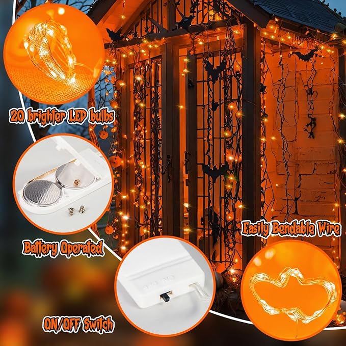 TingMiao Halloween Orange Fairy Lights Battery Operate, 7.2ft 20 LEDs String - Image 2
