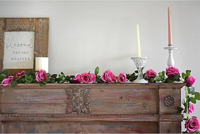 FiveSeasonStuff 29 Ft 4 Pack Rose Silk Flower Garland Artificial Flowers - Image 3