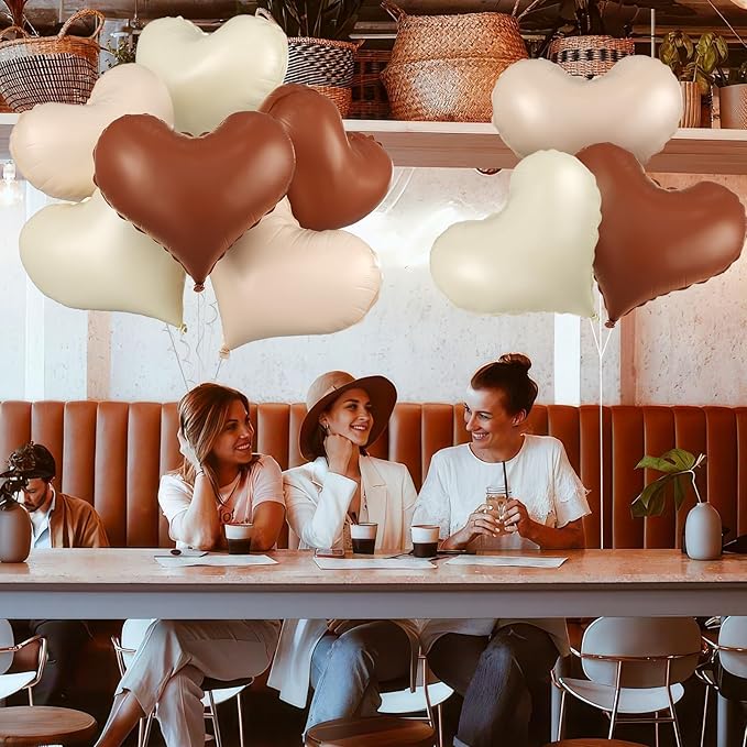 Cream White Beige Heart Balloons, 24Inch Large Heart Foil Balloons - Image 7
