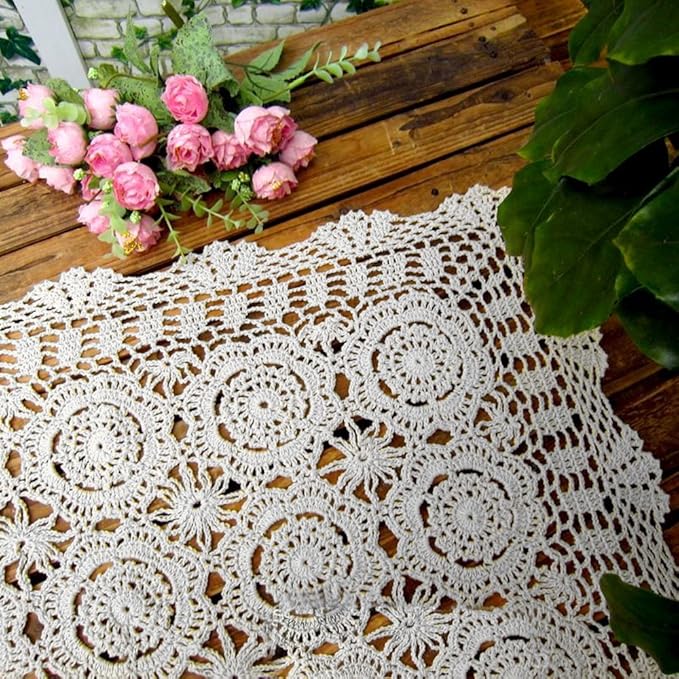 Cotton Handmade Crochet lace Table Runners Rectangular Tablecloth Doilies Doily - Image 4