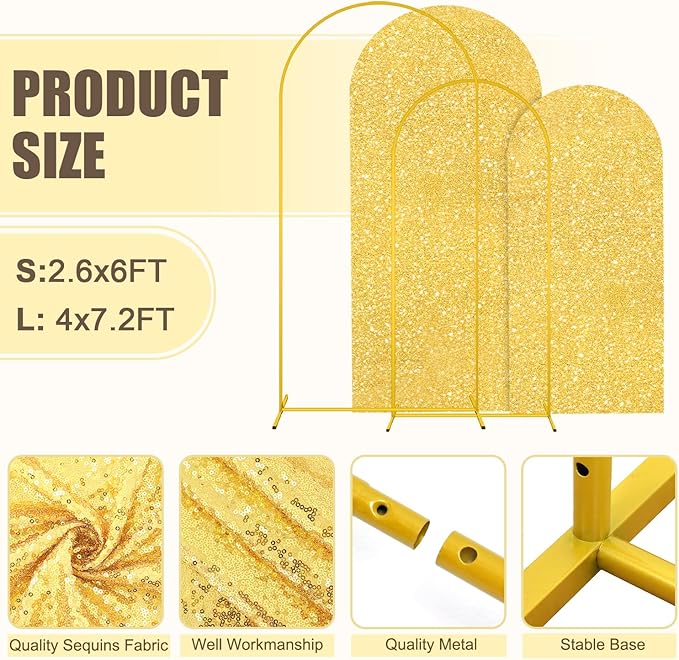 MODFUNS Arch Backdrop Stand and Cover Set 6&7.2ft Gold Sequins Arch Cover Metal - Image 3