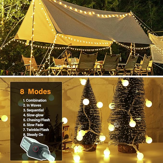 Minetom Mini Globe String Lights, 66 Ft. 200 LED Fairy String Lights Plug in - Image 4