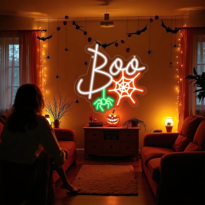 Boo Neon Sign Ghost Neon Light Lets Get Spooky Neon Light Halloween Home Decor - Image 5
