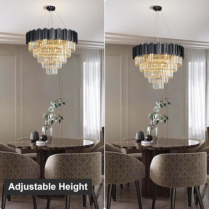 27.5" Black Crystal Chandelier, 9-Light Modern Luxury Round Chandelier - Image 5