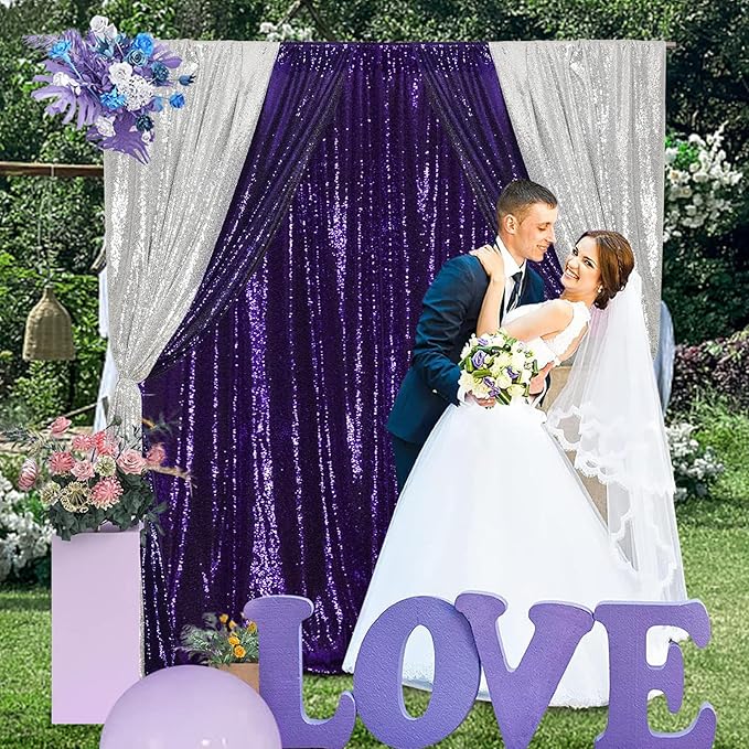 Poise3EHome 2 Panels 4ftx8ft Silver Sequin Backdrop, Upgrade Shimmer Backdrop - Image 6