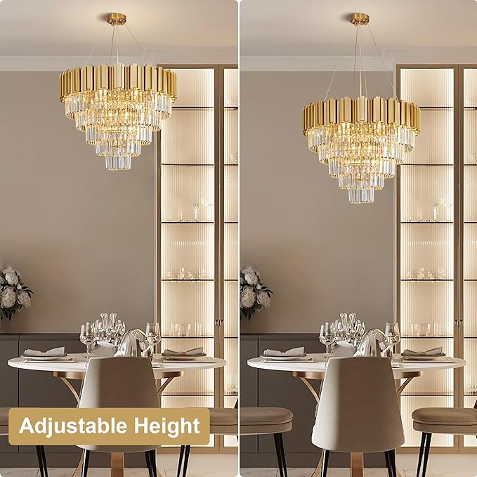 Modern Crystal Chandelier, 27.5" Gold Chandelier - Image 4
