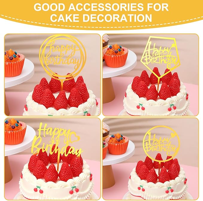 100 Pcs Gold Happy Birthday Cake Toppers Gold Acrylic Cake Topper Glitter - Image 4