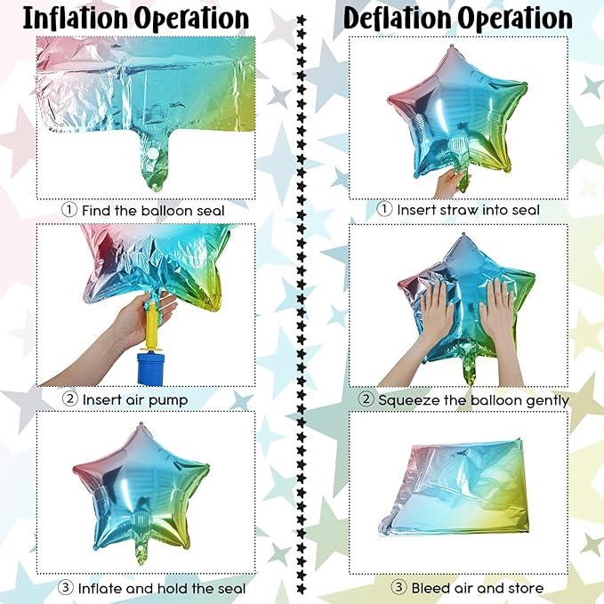 Gradient Color Star Foil Balloons, 18 Inch Rainbow Stars Shape Mylar Helium - Image 7