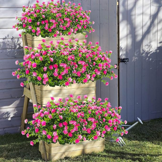 10 Bundles Artificial Fake Flowers, Faux Outdoor Plastic Plants UV Resistant - Image 3