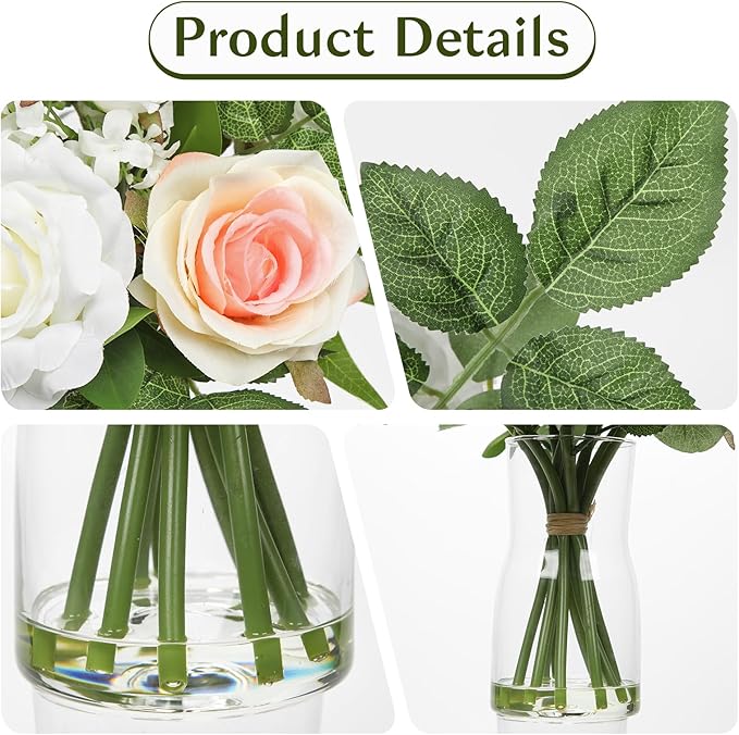 Hollyone Faux Flowers in Vase Artificial Silk Rose Flowers - Image 3
