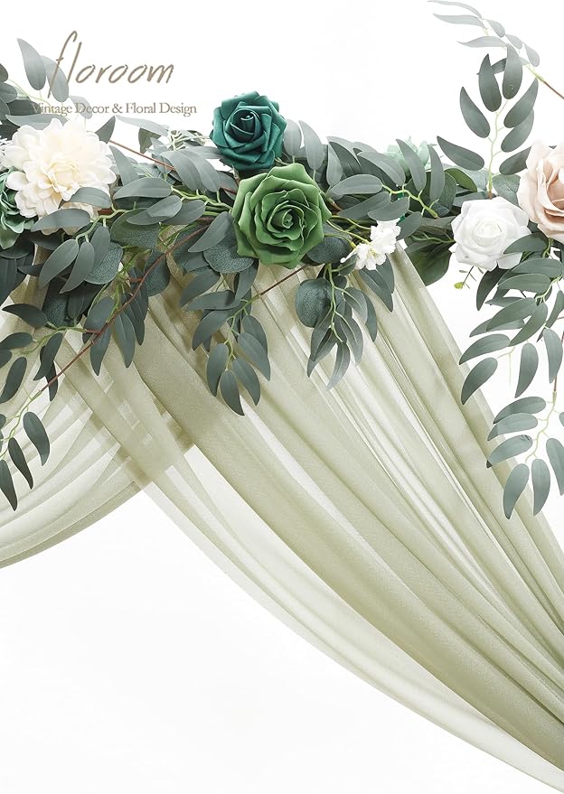 Floroom Wedding Arch Draping Fabric 2 Panels 20Ft Sage Green Chiffon Fabric - Image 3