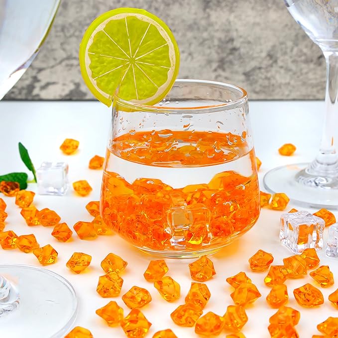 YATOJUZI 500pcs Fake Ice Cubes Orange Acrylic Crushed Rocks Vase Fillers - Image 3