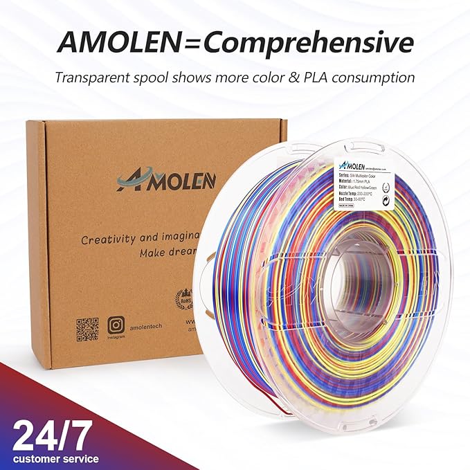 AMOLEN Silk PLA 3D Printer Filament, Shiny Multicolor Rainbow PLA Filament - Image 5