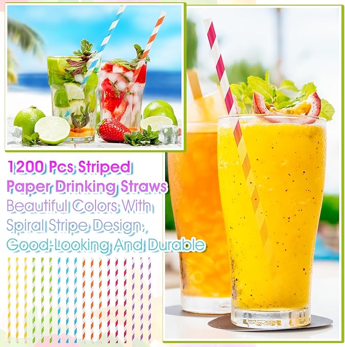 Striped Paper Drinking Straws，Sturdy & Non-Soggy，Food-Safe Ink, and - Image 4