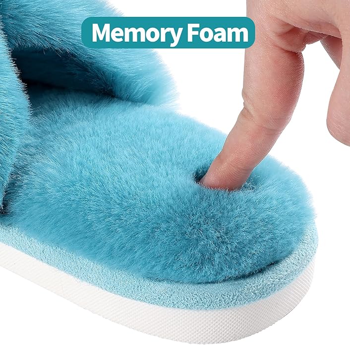 Evshine Women's Fuzzy Slippers Cross Band Memory Foam House Slippers Open Toe - Image 5