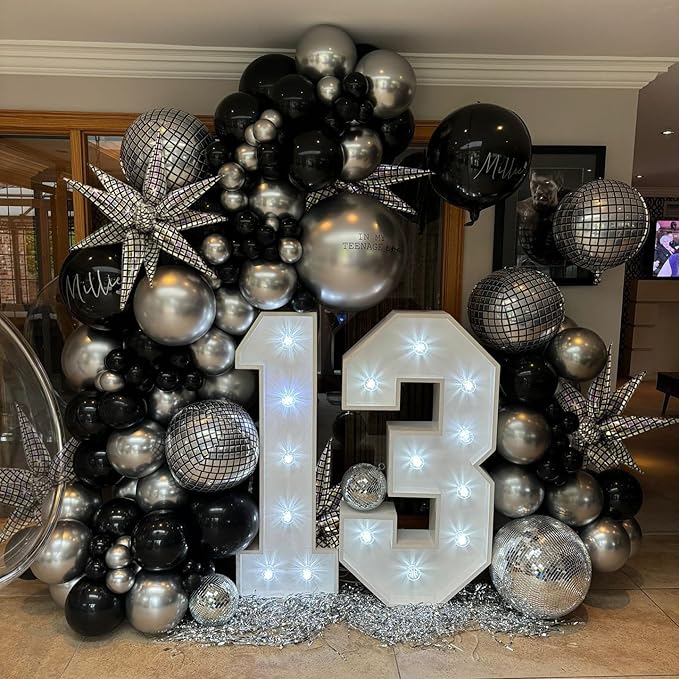3pcs 32inch Iridescent disco explosion star foil balloons.Black white Foil Cone - Image 5