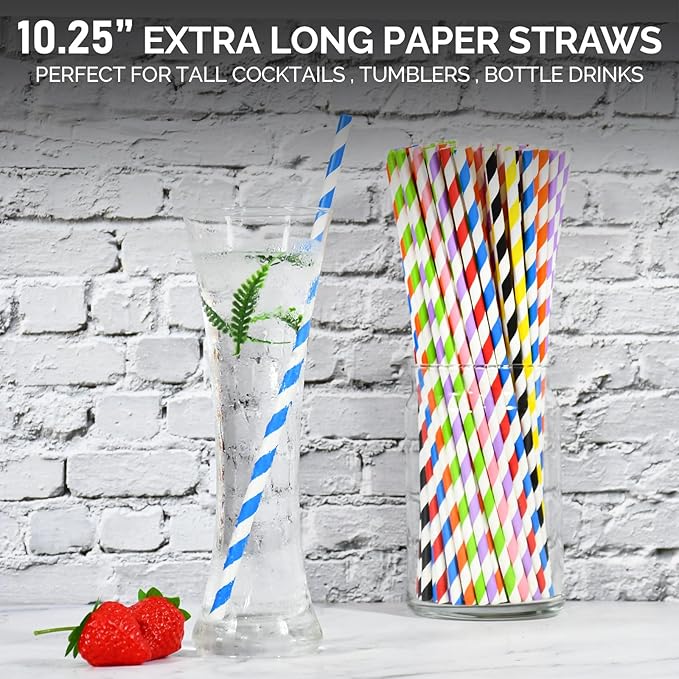 10 inch Long Disposable Paper Straws Bulk - Image 3