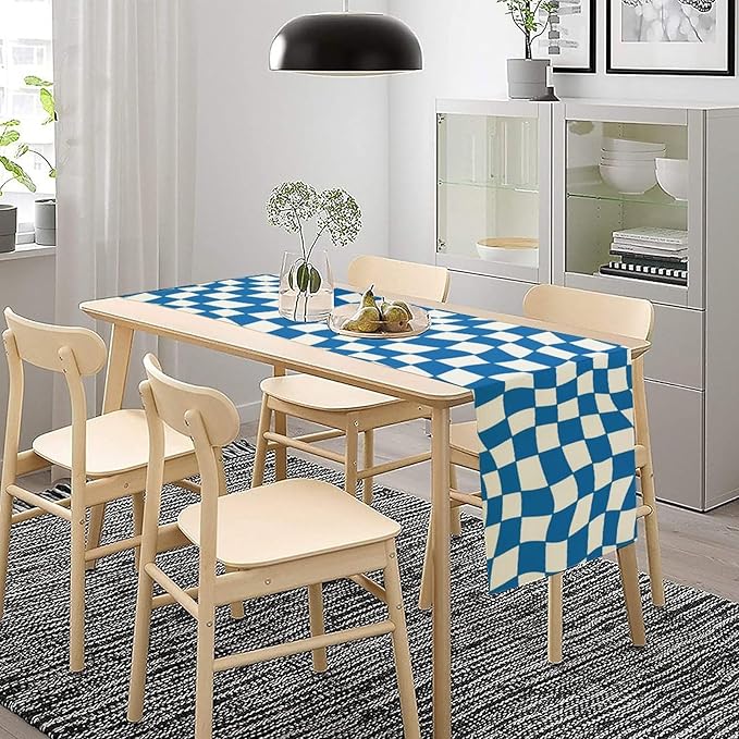Table Flag Retro Plaid 60s70s Blue Plaid Table Flag Kitchen Restaurant - Image 4