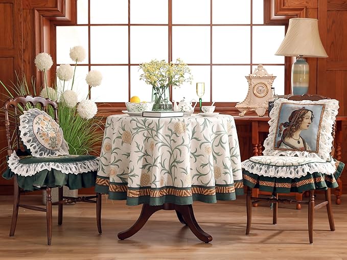 patdrea Designer Vintage Linen Round Tablecloth, French Table Cloth - Image 2