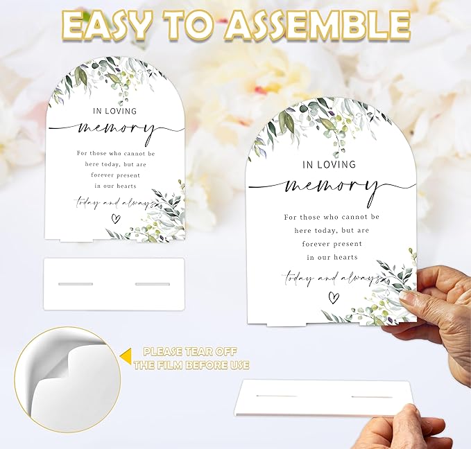 Greenery In Loving Memory Sign, 6 x 8 Inch White Arch Acrylic Wedding Sign - Image 3