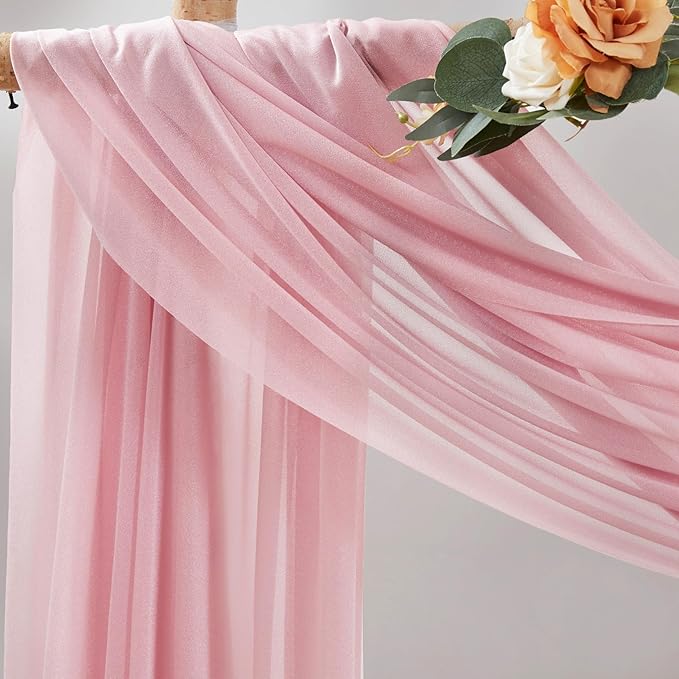 Wedding Arch Draping Fabric, 1 Panel 30" x 20Ft Dusty Rose Sheer Curtain Drapes - Image 2
