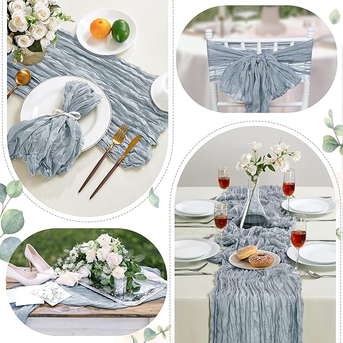 24 Pack Dusty Blue Cheesecloth Table Runner 10FT Long Boho Gauze Table Runner - Image 5