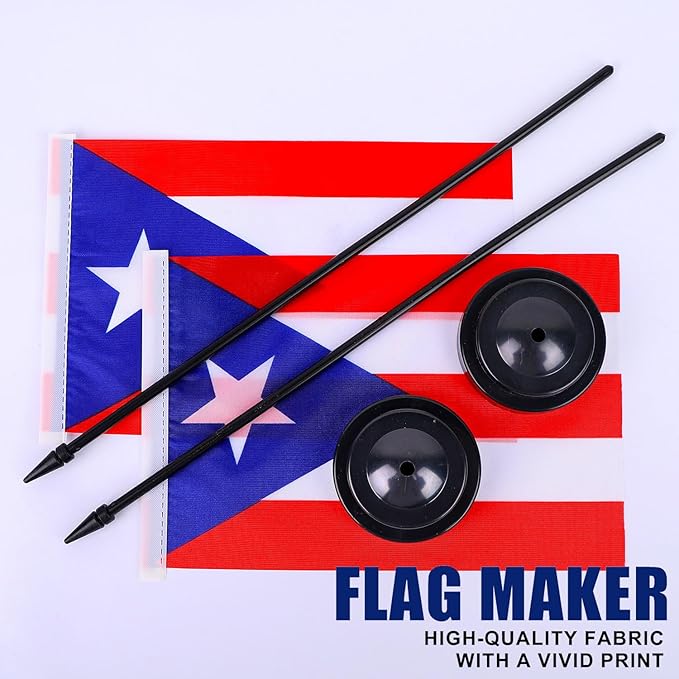 Puerto Rico Desk Flag 12" Solid Pole Deluxe Set Puerto Rican Flags Banner Mini - Image 5