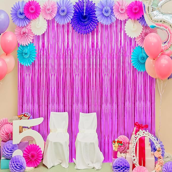 2 Pack Hot Pink Foil Fringe Curtains Streamers Party Decorations 3.3 x 8.2 ft - Image 3