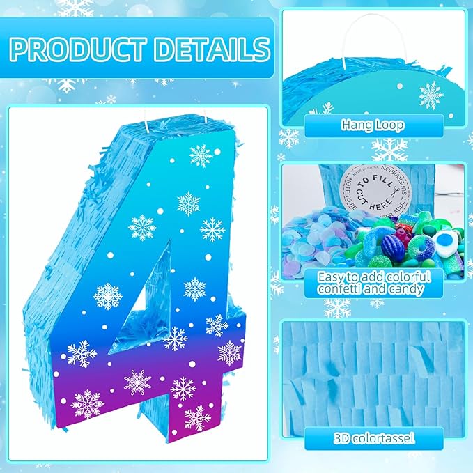 Snowflake Birthday Decorations, Winter Ice Snowflake Number 3 Pinata - Image 3