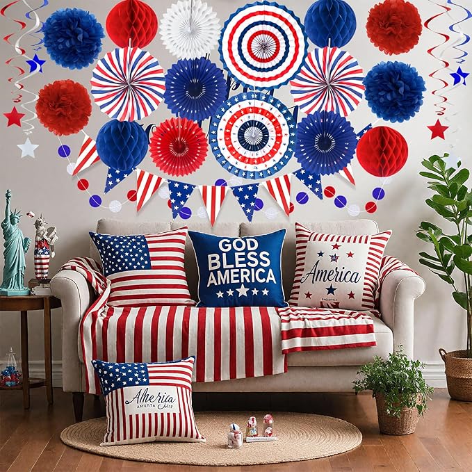 24PCS Patriotic Decorations 4th of July Decorations Set Red White Blue Hanging - Image 7