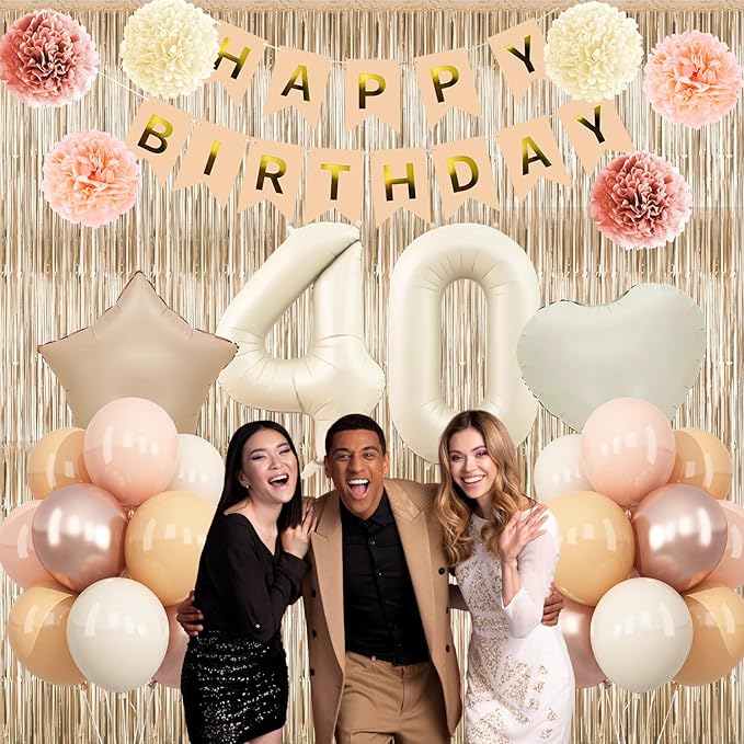 Beige 40th Birthday Decorations - Image 5