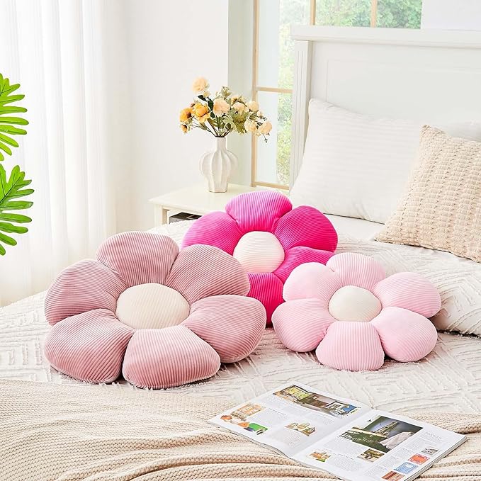 Hot Pink Flower Pillow, 19.6" Cute Flower Shaped Floor Pillow, Aesthetic Floral - Image 4