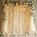 Fomcet Tulle Curtains with Lights String Champagne 20FT X 8FT Sheer Backdrop by Fomcet