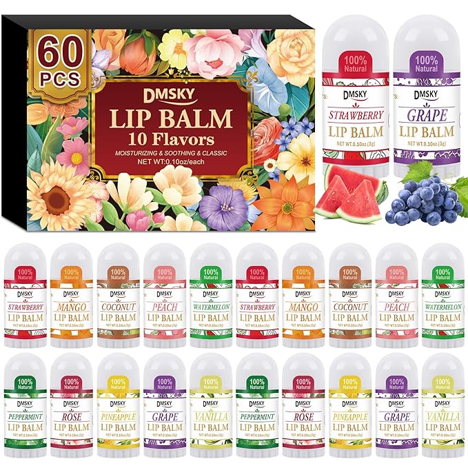 DMSKY Mini Lip Balm 60 Pack, Natural Lip Balm Bulk by DMSKY