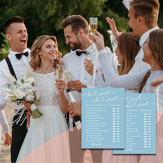 Minimalist Bridal Shower Games, Light Blue He Said She Said Game, 30 Wedding - Image 5