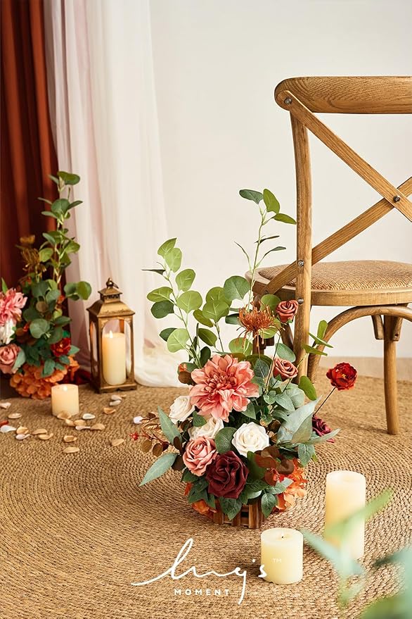 Ling's moment 17.5" Tall Standing Artificial Flowers Arrangements 4pcs Fall - Image 5