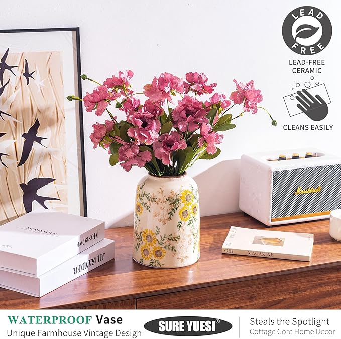 Sunflower Green and Beige Vase, Cute Floral Centerpiece Vases - Image 4