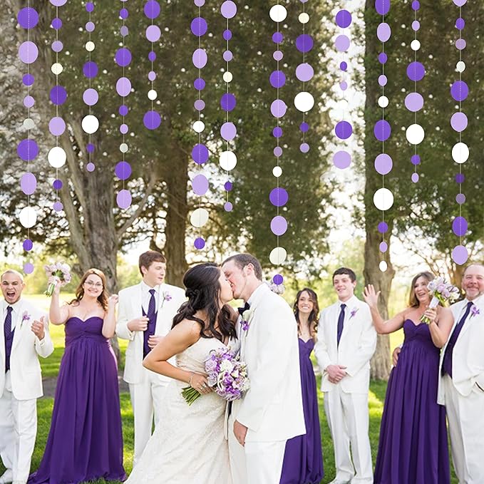 46 Ft Purple and White Circle Dots Garland Lavender Hanging Paper Polka Dot - Image 5