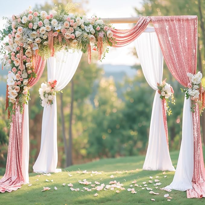Wedding Arch Draping Fabric, 1 Panel 28" x19ft White Arch Drapes & 1 Panel 16" - Image 4