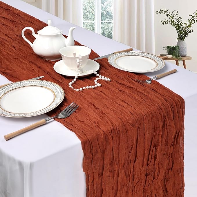 12 Pack Fall Thanksgiving Table Runner Terracotta Cheesecloth 10ft Boho Gauze - Image 3