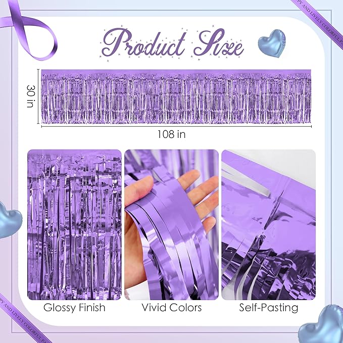 2 Pack Light Blue Light Purple Table Skirts, 29x108" Metallic Foil Tinsel - Image 3