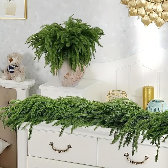 Christmas Decorations Artificial Norfolk Pine Garlands 6FT 2Pcs, Real Touch - Image 9
