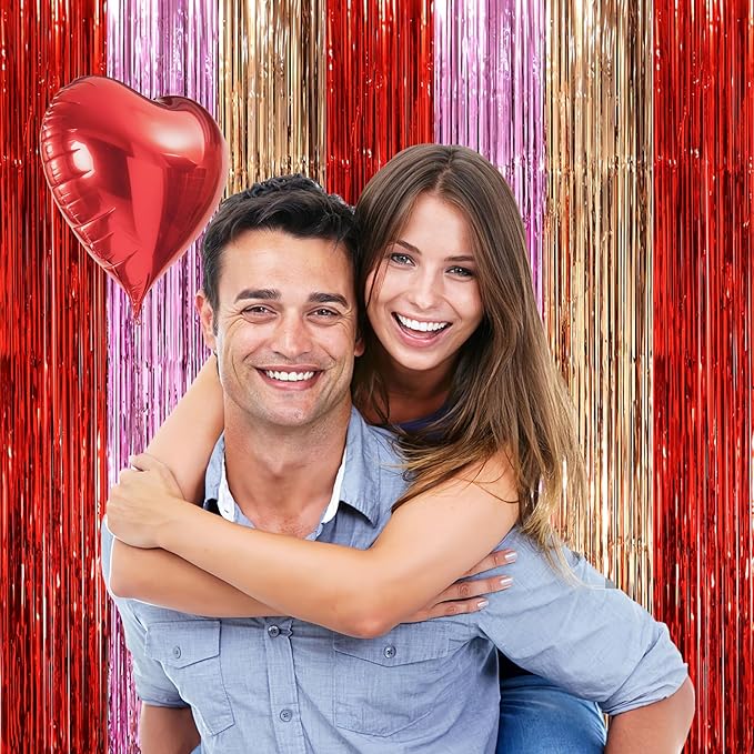 3 Pack 3.3 x 8.2 ft Valentine Foil Fringe Backdrop Curtains, Tinsel Streamers - Image 7