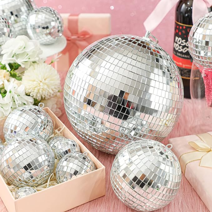 Haull 8 Pcs Large Disco Ball Set Silver Mirror Disco Reflective Ball - Image 2