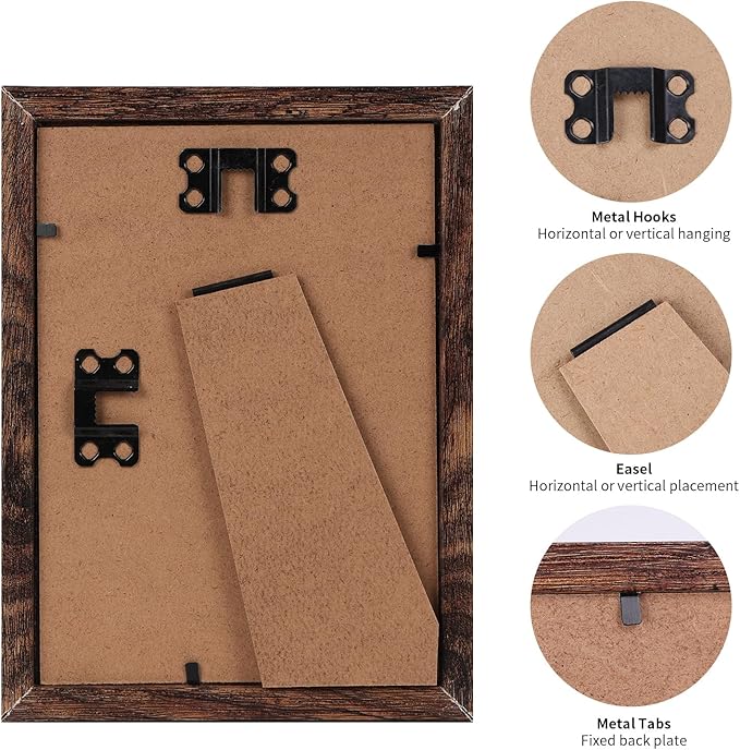 PETAFLOP Wooden Bulk 5x7 Picture Frame Set of 18, Rustic Brown Photo Frames - Image 6