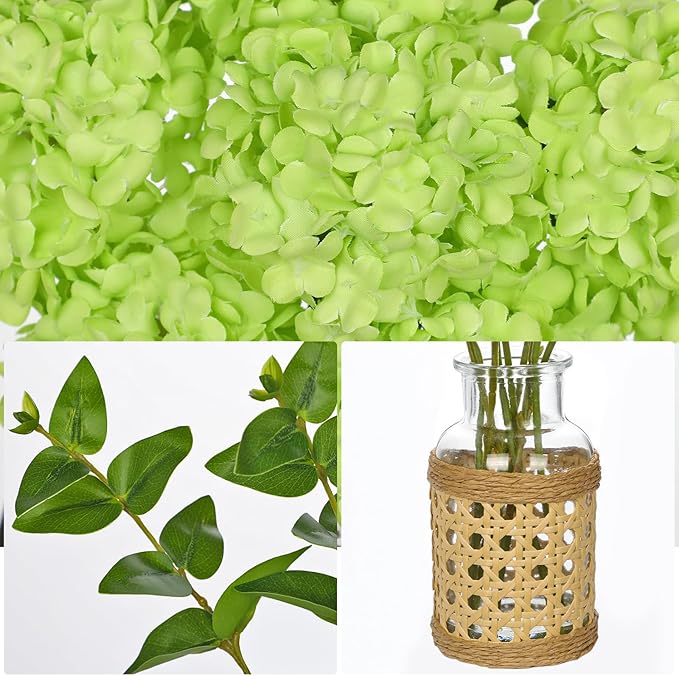 Hollyone Green Hydrangea Artificial Flowers in Woven Glass Vase - Image 7